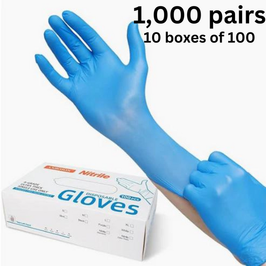 Nitrile Exam Gloves, Powder/Latex Free, Disposable Medical Gloves - 1000 pairs (10 boxes of 100 pairs each)