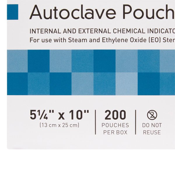 Sterilization Pouch McKesson Ethylene Oxide (EO) Gas / Steam 5-1/4 X 10 Inch Transparent Blue / White Self Seal Paper / Film, 2000 Count