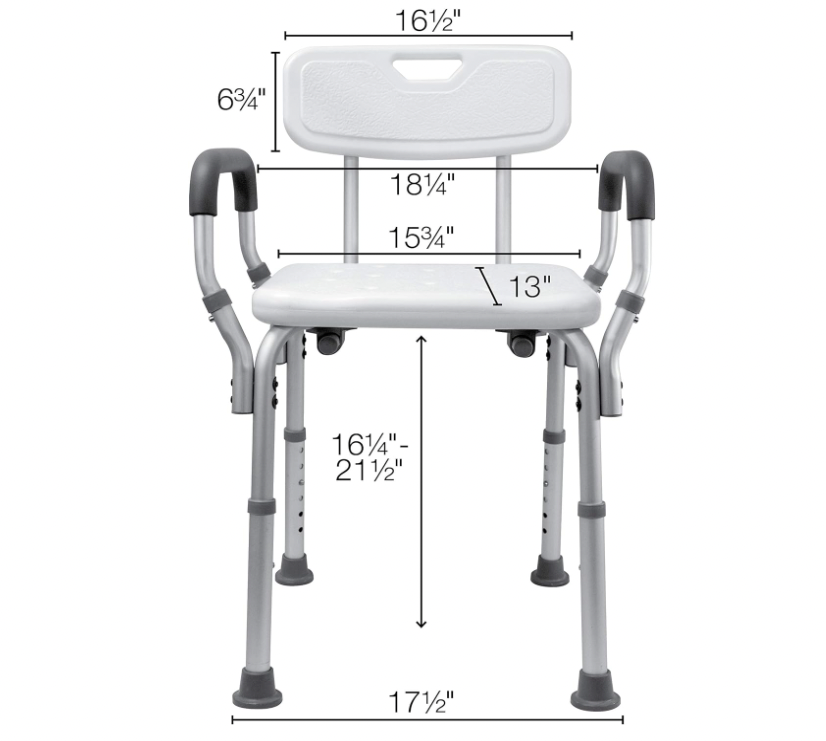 VMS Medical Shower Chair with Padded Armrests and Slip Resistance