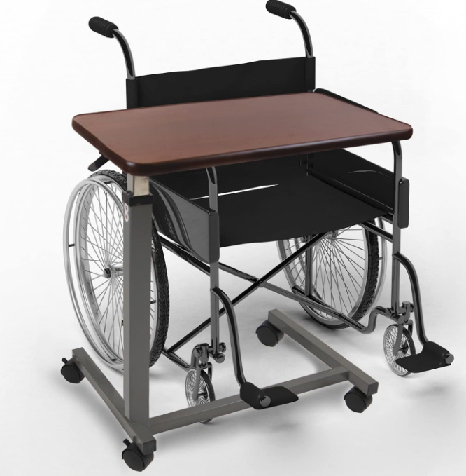 Adjustable Overbed Table With Wheels for Bedside and Hospital, Wood