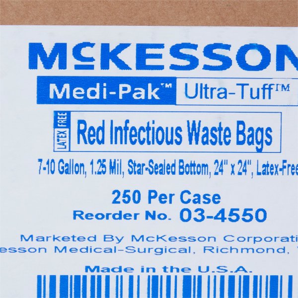 Biohazard Bag McKesson 7 to 10 gal. Red Biohazard Bag 24 X 24 Inch - Pack of 250