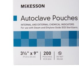 Sterilization Pouch McKesson Ethylene Oxide (EO) Gas / Steam 3-1/2 X 9 Inch Transparent Blue / White Self Seal Paper / Film, 2000 Count