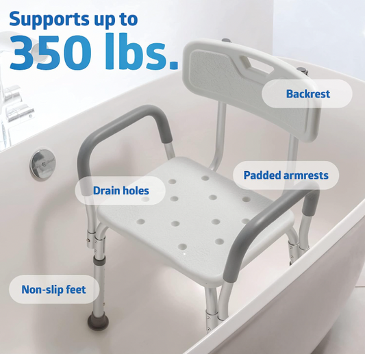 VMS Medical Shower Chair with Padded Armrests and Slip Resistance